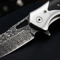 Damascus Folding Knife Ebony EDC Collectible Gift - 6475