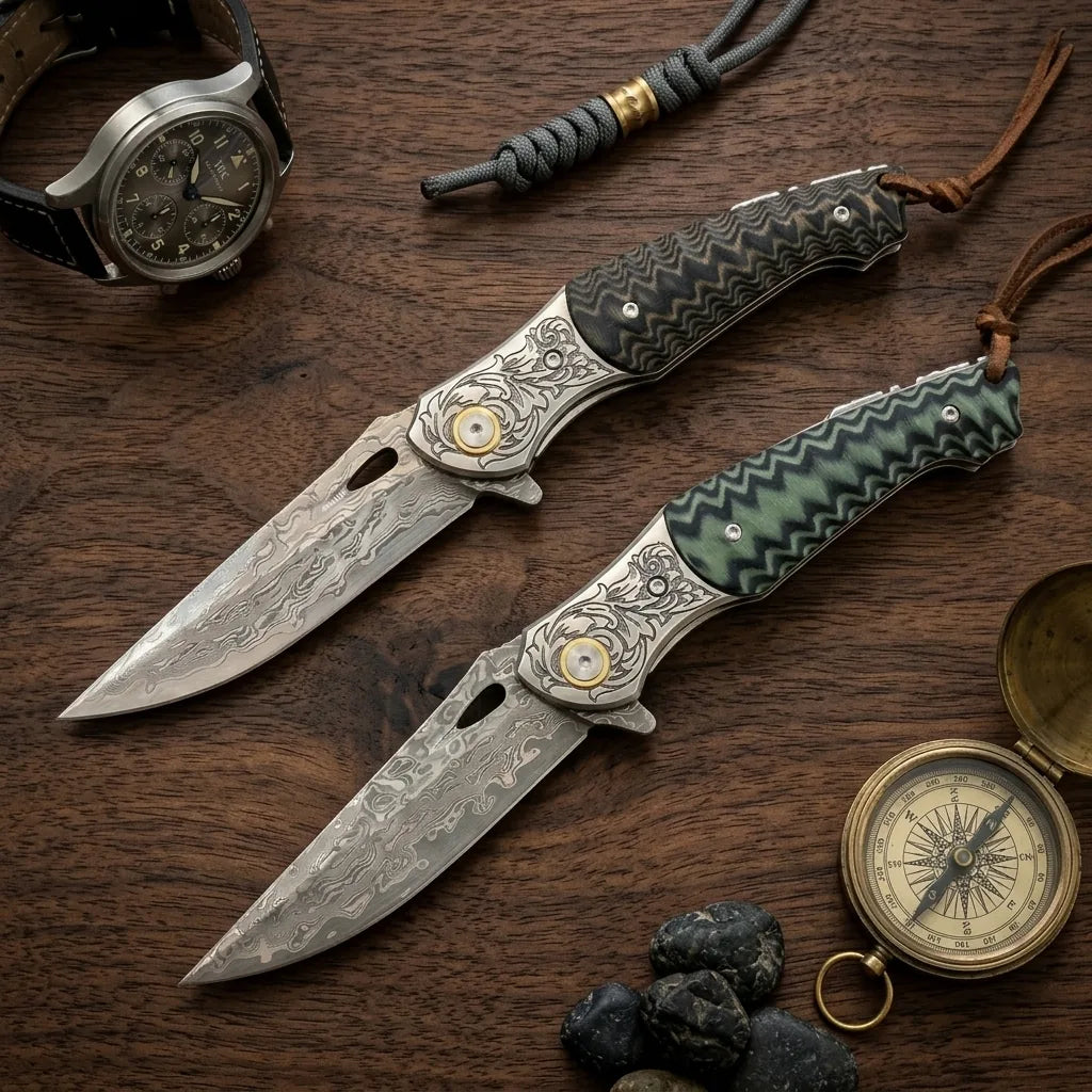 Damascus EDC Folder Golden Eagle EDC Collectible Gift - 7065