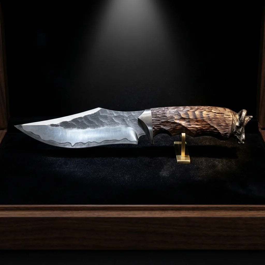 Damascus Fixed Blade Black Goat Camping Fixed Knife - 5622