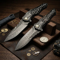 Damascus Folding Knife Magic EDC Collectible Gift - 6963