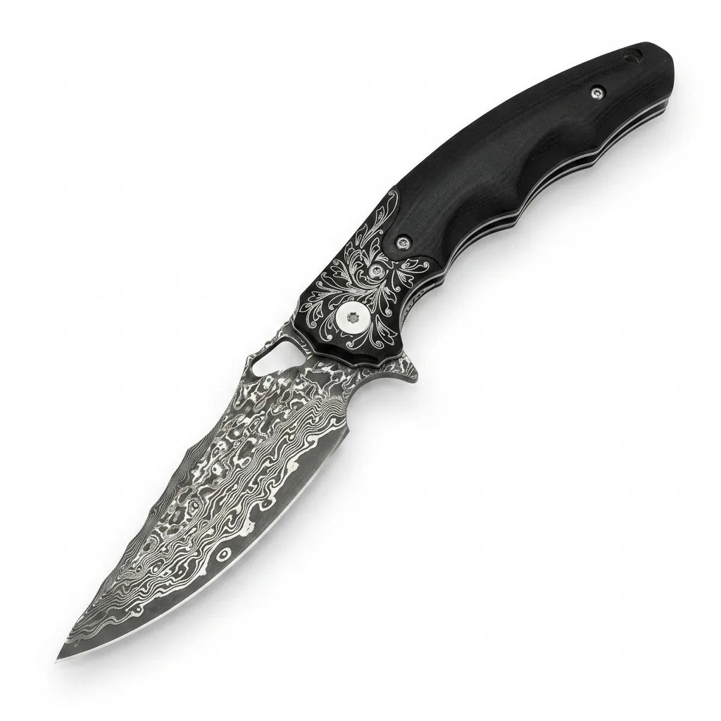 Damascus Folding Knife Drago EDC Collectible Gift - 7104