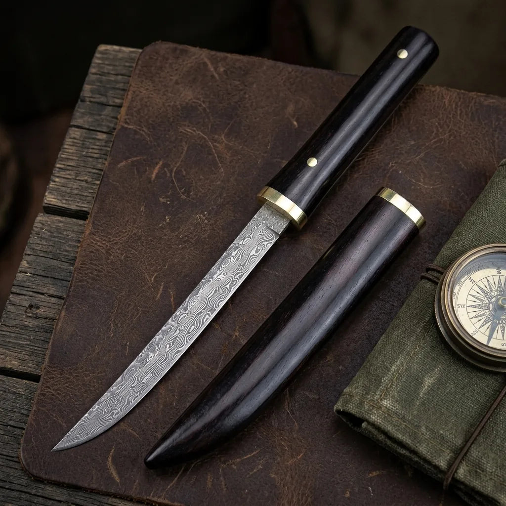 Damascus Straight Knife Mini Collectible Fixed Blade - 5539