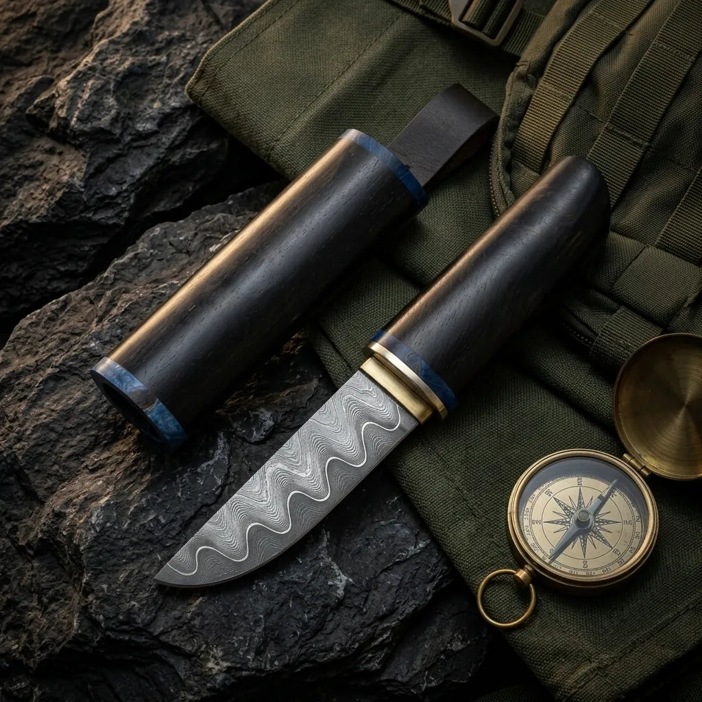 Damascus Straight Knife Purp Collectible Fixed Blade - 5800