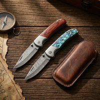 Damascus Folding Knife Hunti EDC Collectible Gift - 4375