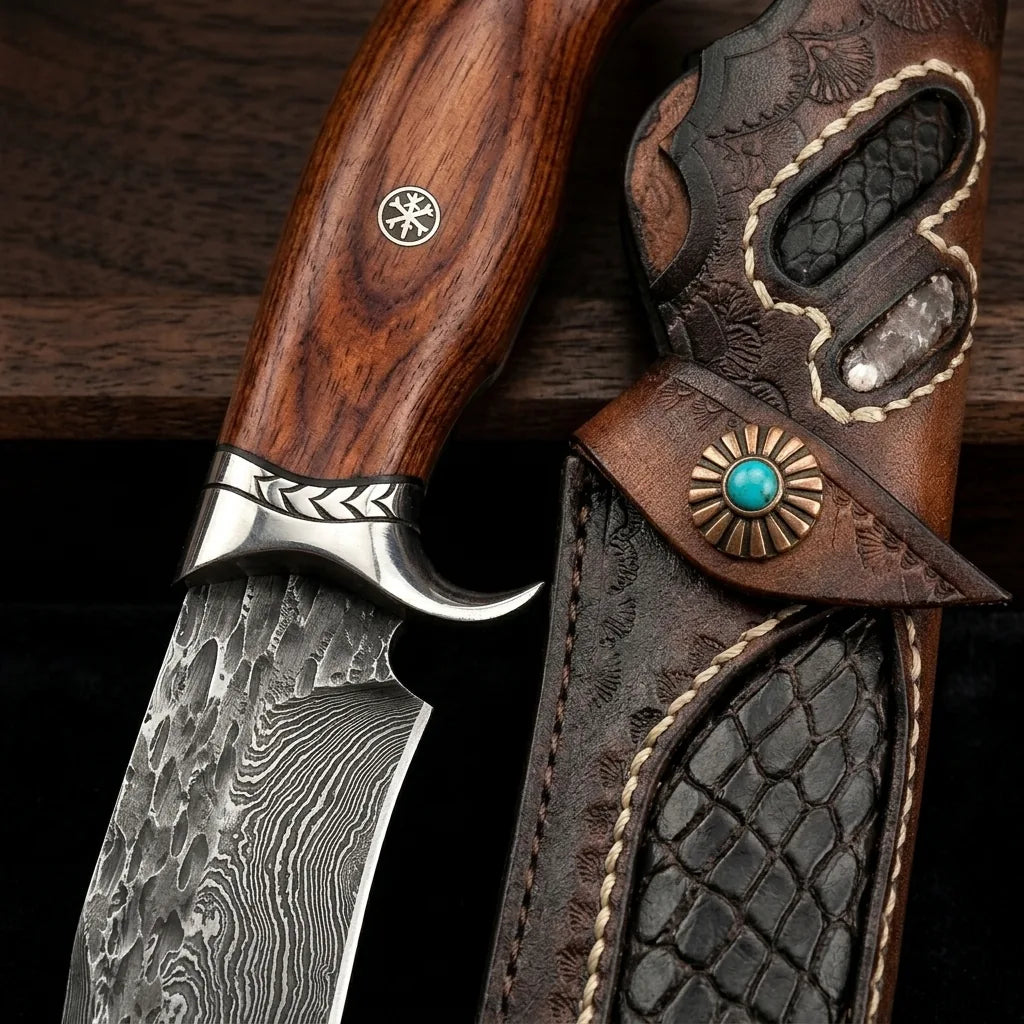 Damascus Straight Knife Akab Collectible Fixed Blade - 5724