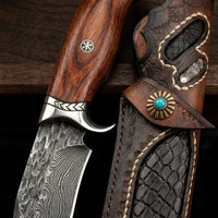 Damascus Straight Knife Akab Collectible Fixed Blade - 5724
