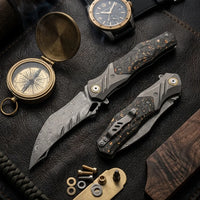 Damascus Folding Knife Poiso EDC Collectible Gift - 6932