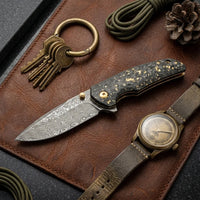 Damascus Folding Knife Eagle Eye EDC Collectible Gift - 6111