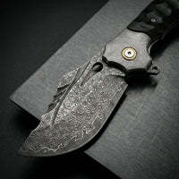 Damascus Folding Knife Fat T EDC Collectible Gift - 7115