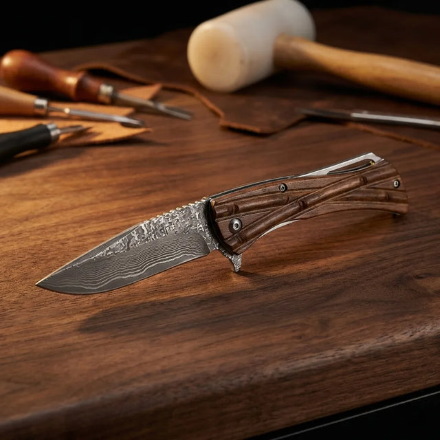 Damascus Folding Knife Micro EDC Collectible Gift - 4287