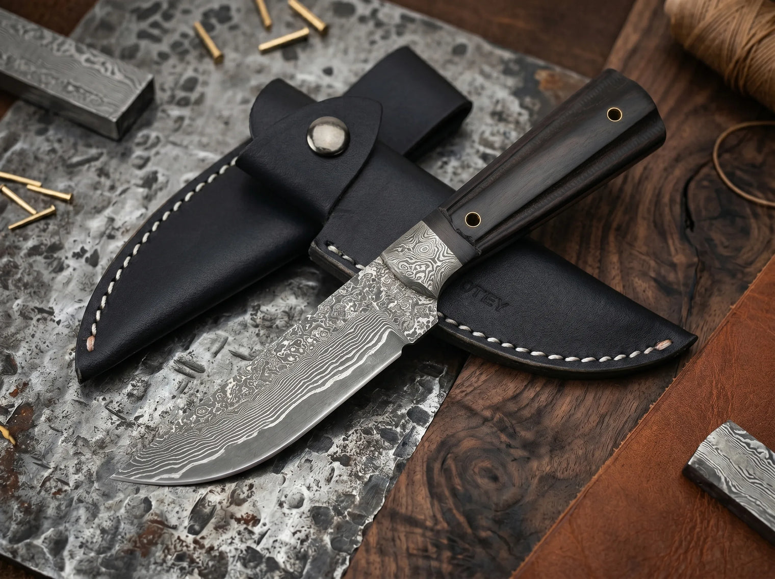 Damascus Outdoor Camping Knife Ebony EDC Blade - 2821