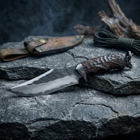 Damascus Fixed Blade Black Goat Camping Fixed Knife - 5622