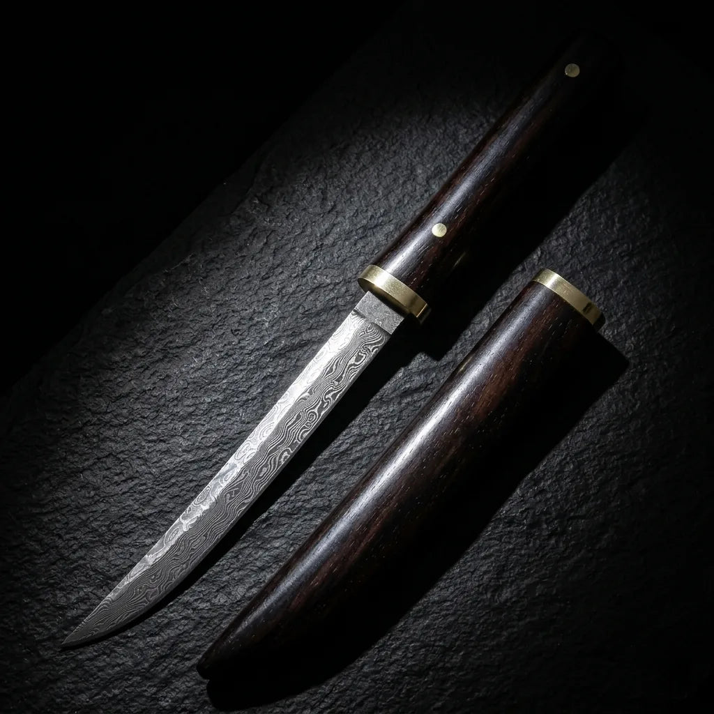 Damascus Straight Knife Mini Collectible Fixed Blade - 5539