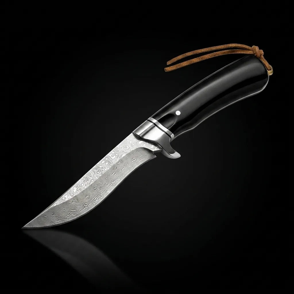 Damascus Fixed Blade Black Bear Camping Fixed Knife - 5596