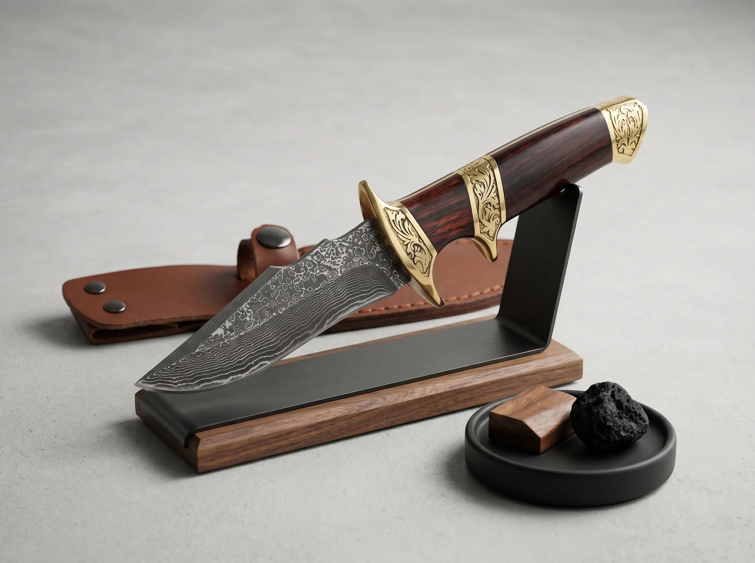 Damascus Hunting Fixed Blade Knife Outdoor EDC - 2936