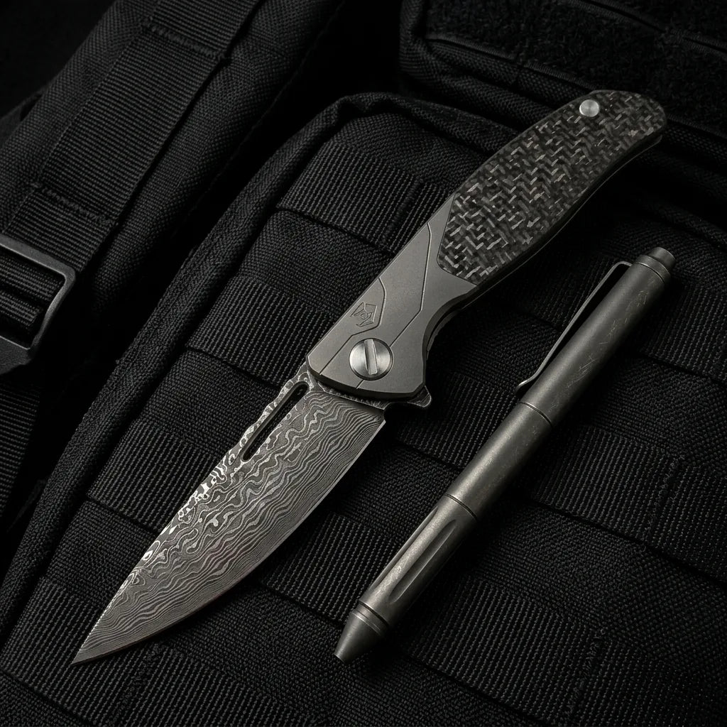 Damascus Folding Knife Bear  EDC Collectible Gift - 6787