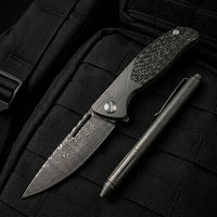Damascus Folding Knife Bear  EDC Collectible Gift - 6787