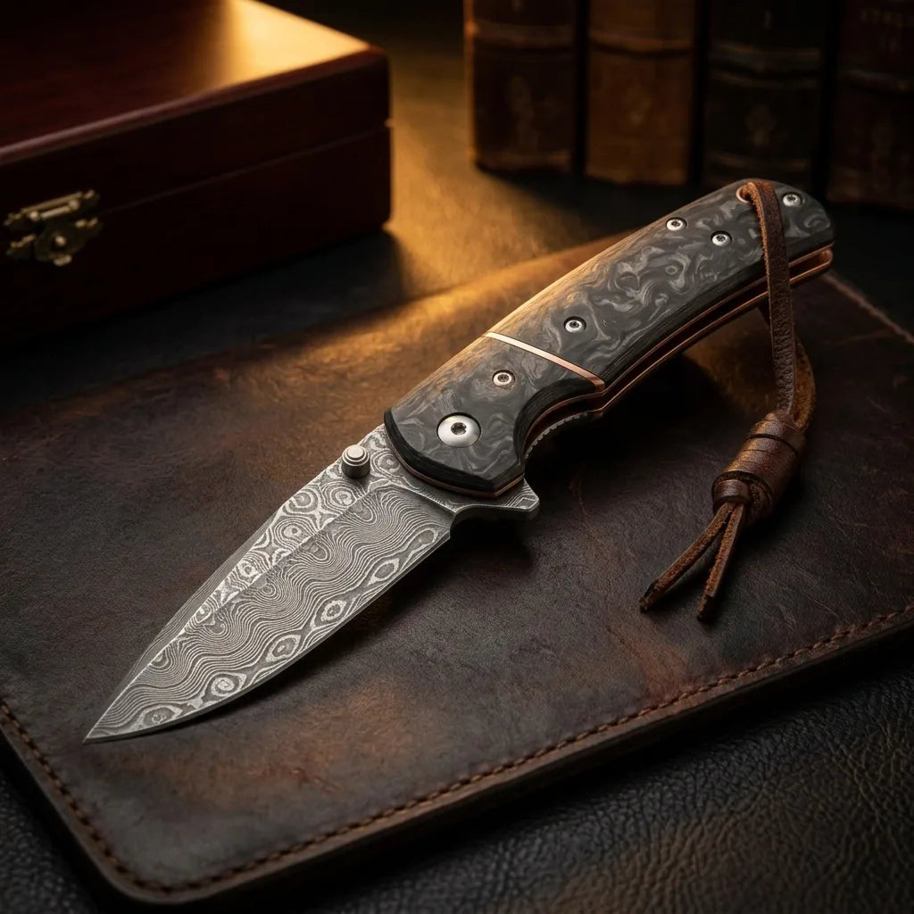 Damascus Folding Knife Night EDC Collectible Gift - 6175