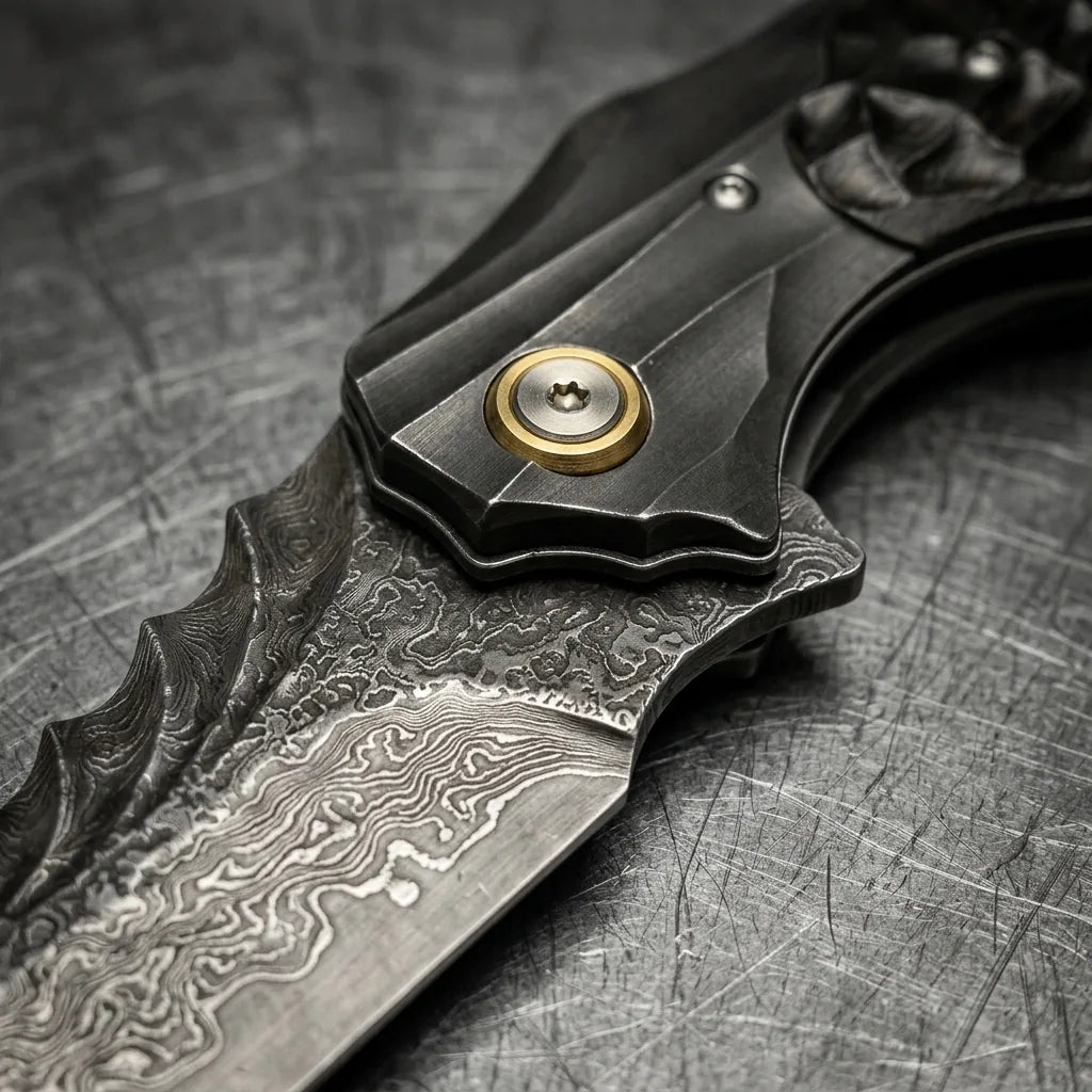 Damascus Folding Knife Magic EDC Collectible Gift - 6963