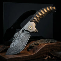 Damascus Folding Knife Fat T EDC Collectible Gift - 7115