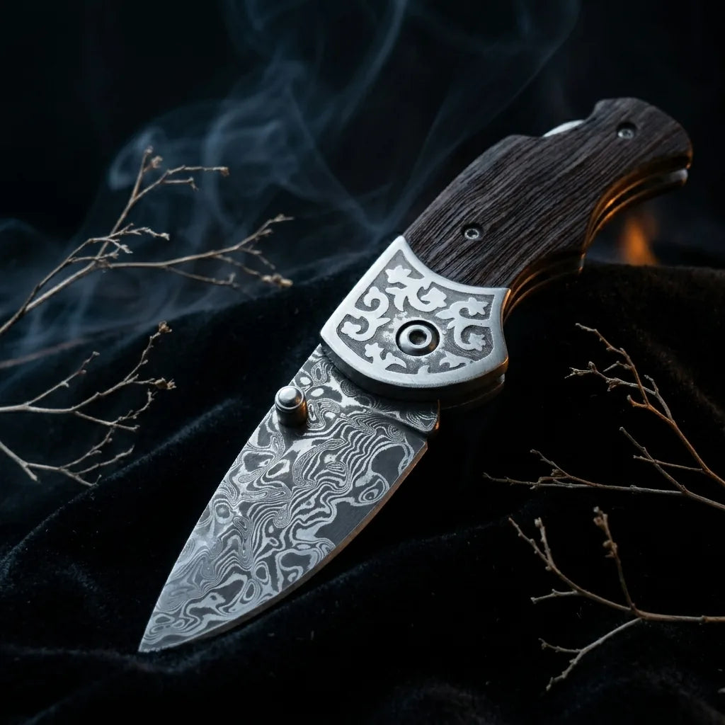 Damascus Folding Knife Leader Mini Camping EDC Folder - 6426