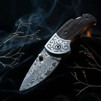 Damascus Folding Knife Leader Mini Camping EDC Folder - 6426