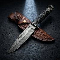 Damascus Fixed Blade Black Knight Camping Fixed Knife - 5790