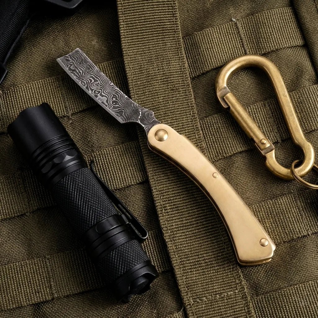 Damascus Folding Knife Mini  EDC Collectible Gift - 4967