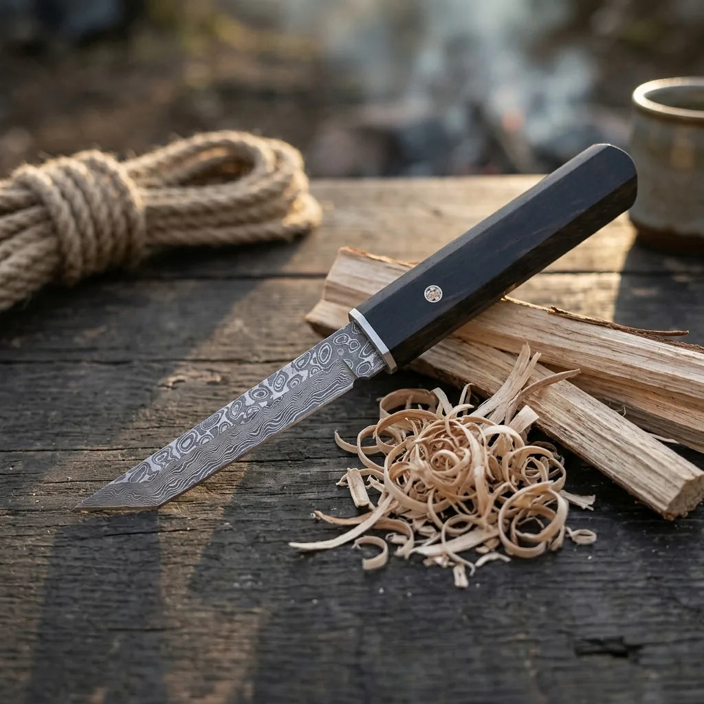 Damascus Straight Knife Kend Collectible Fixed Blade - 5594