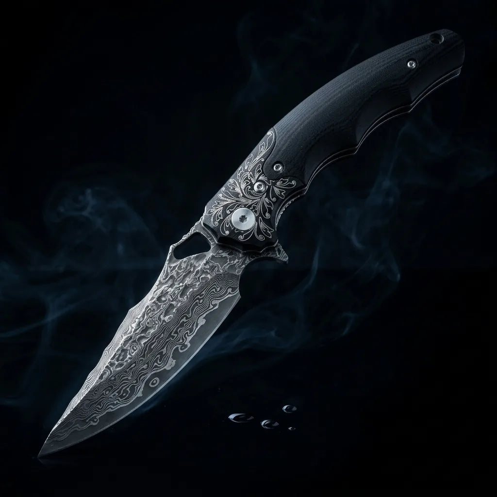 Damascus Folding Knife Drago EDC Collectible Gift - 7104