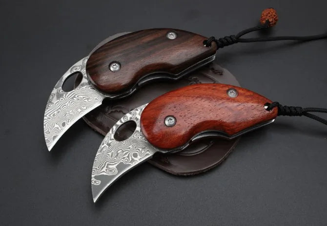 Damascus Folding Knife Bean Mini EDC Collectible Gift - 4231